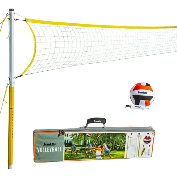 Franklin Sports Volleyball Net Family Set - Includes Cloth Volleyball with Pump, Adjustable Net, Stakes, Ropes - Beach or Backyard Volleyball - Easy Setup