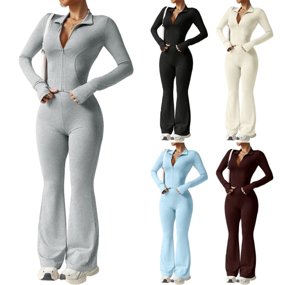 Women 2 Piece Outfits Tracksuit Set Long Sleeve Zipper Yoga Jacket and Flare Pants Workout Set With Pockets