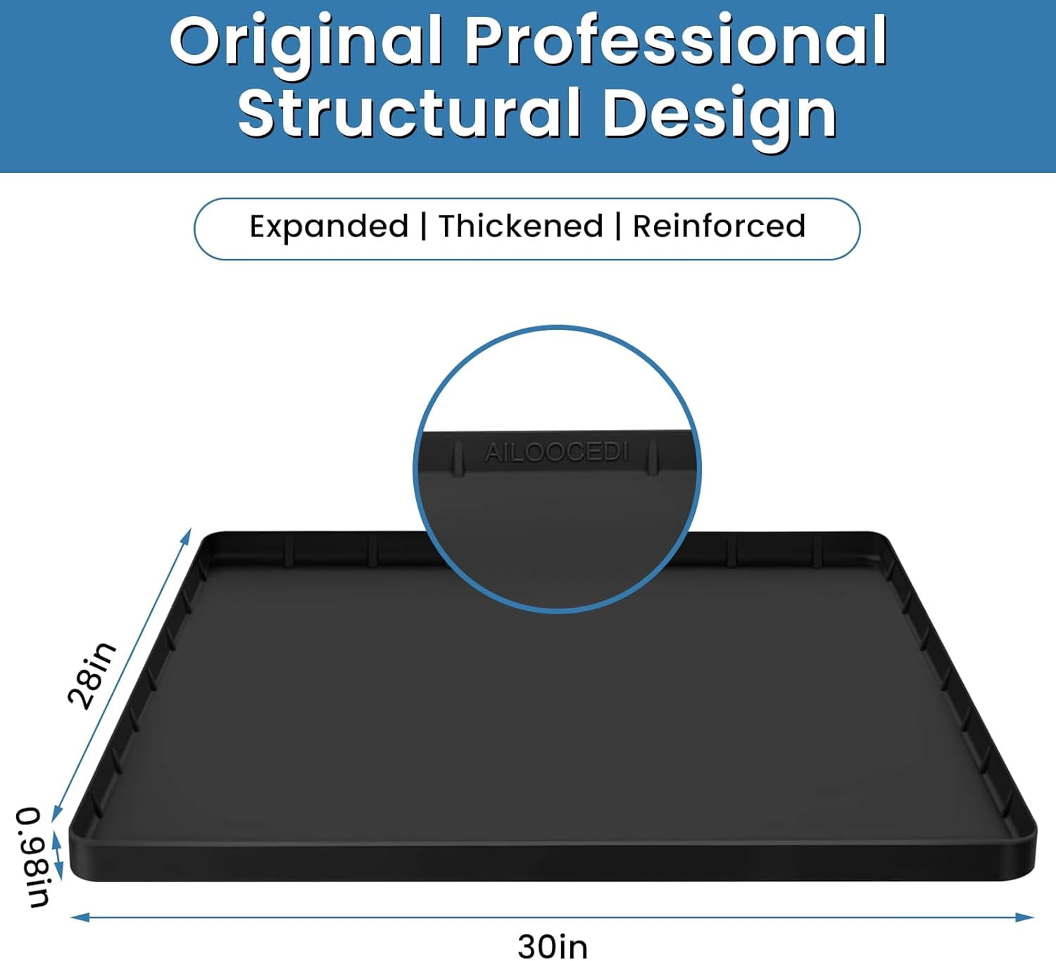 Large Thickened Washing Machine Mat 30" x 28" Silicone Under Washer and Dryer Drain Pan Drip Tray Floor Protector Non-Slip Flexible Soft Mat Waterproof Raised Edge 0.98'' Black