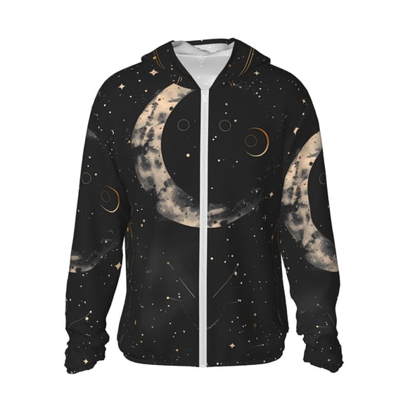 Vsdgher Sweat à Capuche Imprimé Ciel Étoilé Abstrait Lune pour Hommes Femmes, Manches Longues Protection Solaire Pêche pour Course Natation-3TG