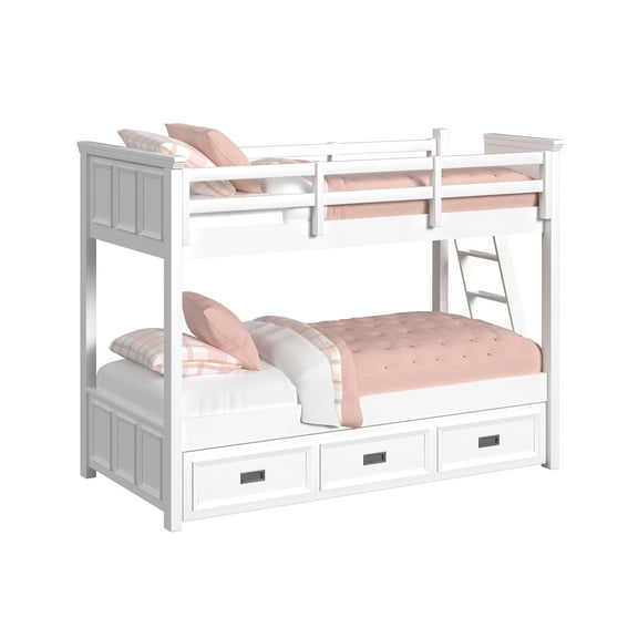 Brooklyn Kids Twin Over Twin Bunk with Ladder and Trundle in White