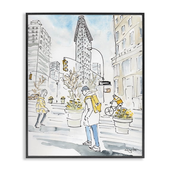 Stupell Industries Modern City People Walking Watercolor Black Framed Giclee Art, 11 x 14, by Mark Higden
