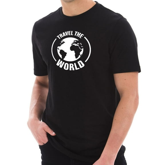 Oversized Travel the World Graphic Design Printed Short Sleeve Cotton Jersey T-Shirt - Black XL