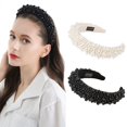 thumbnail image 2 of Diademas de moda para mujer, diademas de perlas blancas para niña, diadema acolchada negra con pedrería, accesorios para el cabello con perlas y diseño elegante., 2 of 5