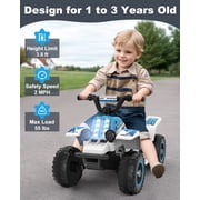 TOKTOO 6V 7Ah Powered Ride on ATV Toys, Electric Kids Car, 4 Wheeler Ride on Car w/ Music Player, Toddler Car for Boys Girls Aged 1-3 Years, Blue White