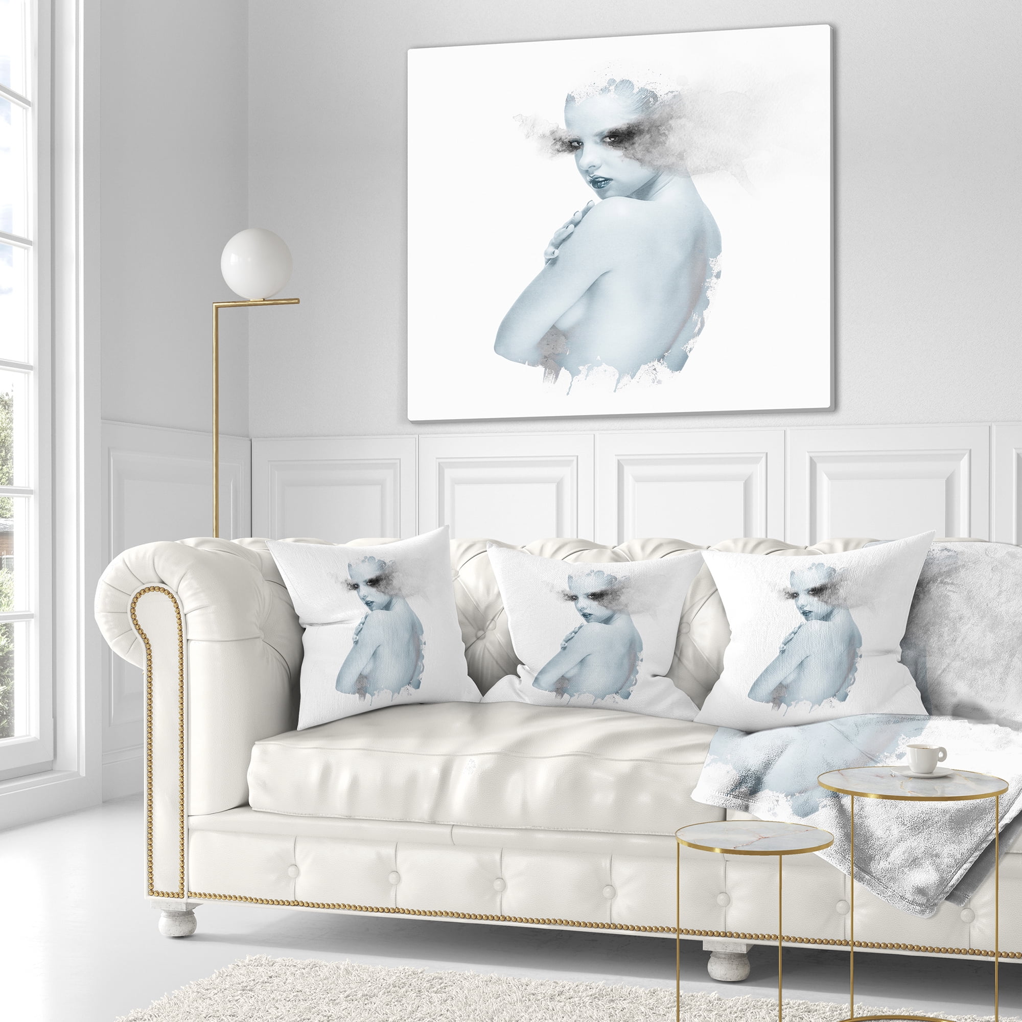 Designart Beautiful Young Woman Double Exposure - Portrait Throw Pillow - 18x18
