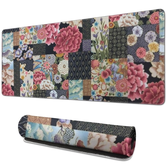 Long Mouse Pads for Desk,Pioneer Flower Floral Print Pattern Desk Mats on Top Of Desks, Desk Mouse Pad Extra Large with 3mm Non-Slip Base and Stitched Edge for Gaming,Office,Work,Home 31.5"x11.8"