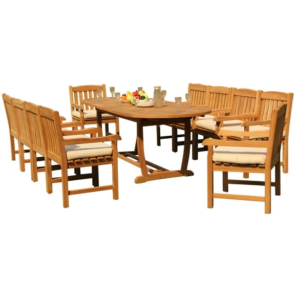 Grade-A Teak Dining Set: 10 Seater 11 Pc: 94" Mas Oval Trestle Leg Table And 10 Devon Arm Chairs Outdoor Patio WholesaleTeak #51DV2311