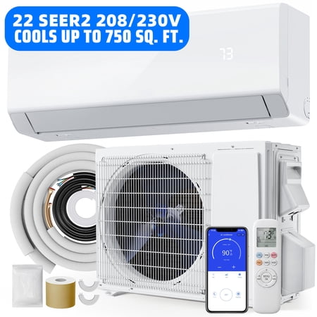 12000 BTU Mini Split Air Conditioner, WiFi Enabled 22 SEER2 208/230V Smart Inverter Ductless AC Heat Pump with Heating Function, Cool & Heat up to 750 Sq.Ft