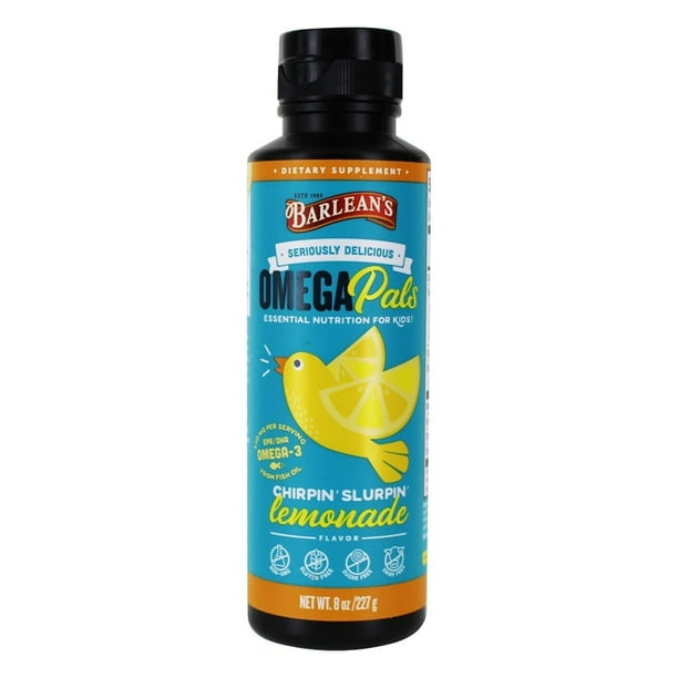 Huile de poisson naturelle goût mangue-pêche de Barlean pour enfants