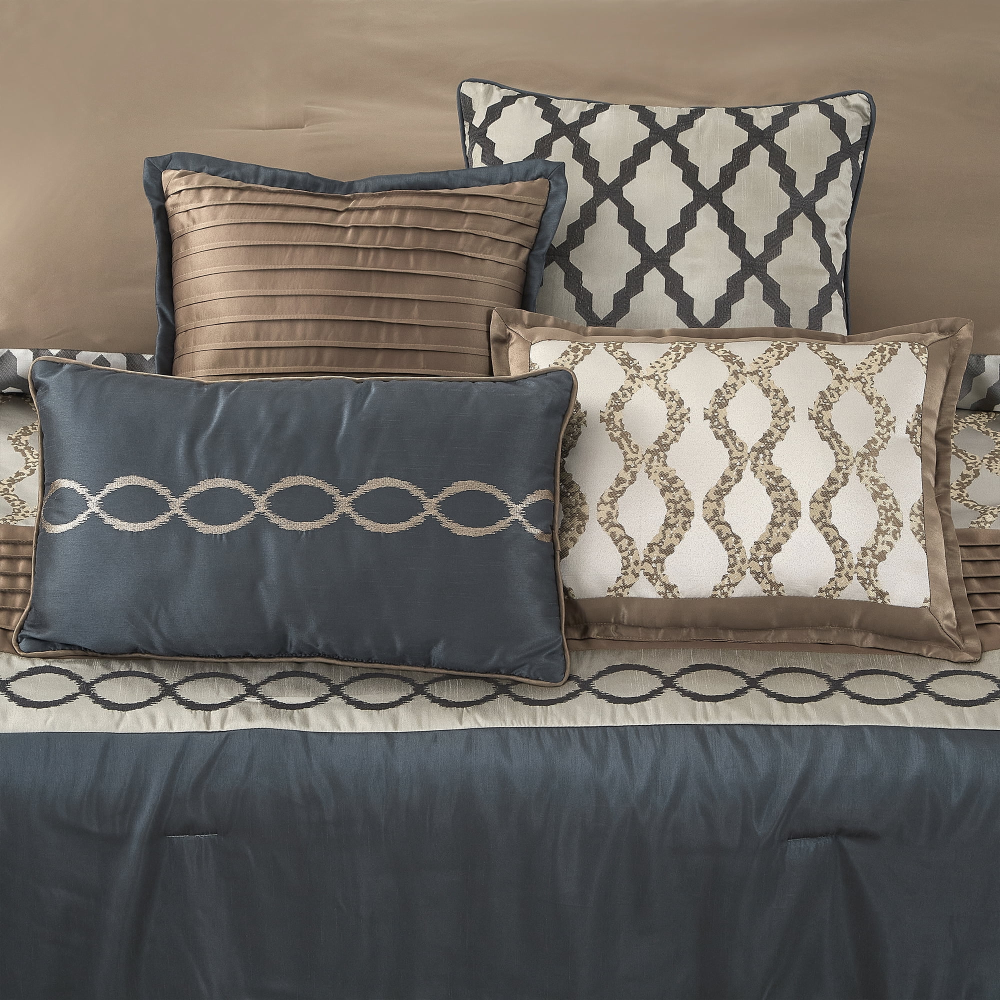 Lanco Geometirc Queen Size Comforter Set , 10 Piece , Jacquard Home Decor , Premium Lightweight Microfiber