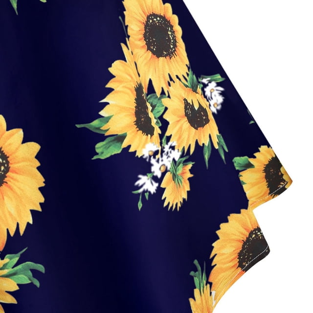 Débardeurs d'Entraînement Grande Taille pour Femmes Été, Blouse à Manches Courtes Froides Imprimée Tournesol avec Volants Bleu