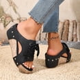 thumbnail image 5 of Rokment Womens Vintage Beach Platform Wedge Slides Sandals Summer Retro Casual Studded Suede Open Toe Lace up Chunky High Heels Slip on Backless Dress Mules Black Size 6, 5 of 7