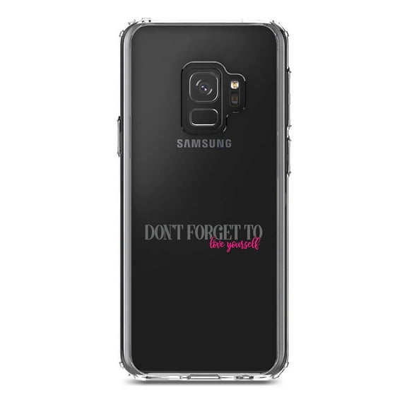 DistinctInk Clear Shockproof Hybrid Case for Samsung Galaxy S9 (5.8" Screen) - TPU Bumper Acrylic Back Tempered Glass Screen Protector - Don't Forget to Love Yourself
