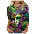 thumbnail image 3 of Aloohaidyvio Mardi Gras Masks and Beads,Womens Mardi Gras Loose 3/4 Sleeve Mask Shiny Glitter Print Crew Neck T-Shirt Blouse,Mardi Gras Clothing Women Clearance, 3 of 5