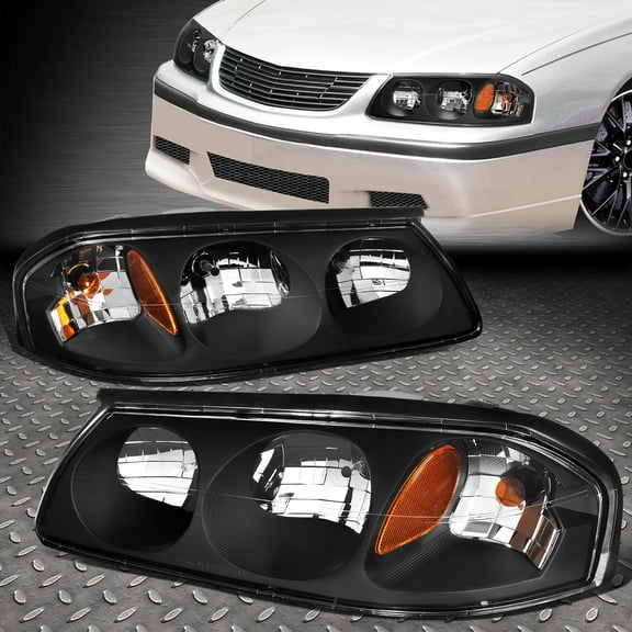 NUVISION for 00-05 Chevy Impala Black Housing Amber Corner Headlight Replacement Lamps