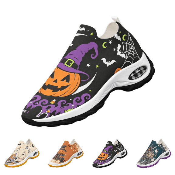 EKVAHL Orthopedic Halloween Sneakers for Women Mesh Walking Shoes Arch Support Halloween Graphic Print Casual Tennis Travel Shoes Black