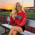 thumbnail image 2 of Craaazy Women's Loose Baseball Game Print Casual Cropped Round Neck Long Sleeved T-shirts Gifts, 2 of 5