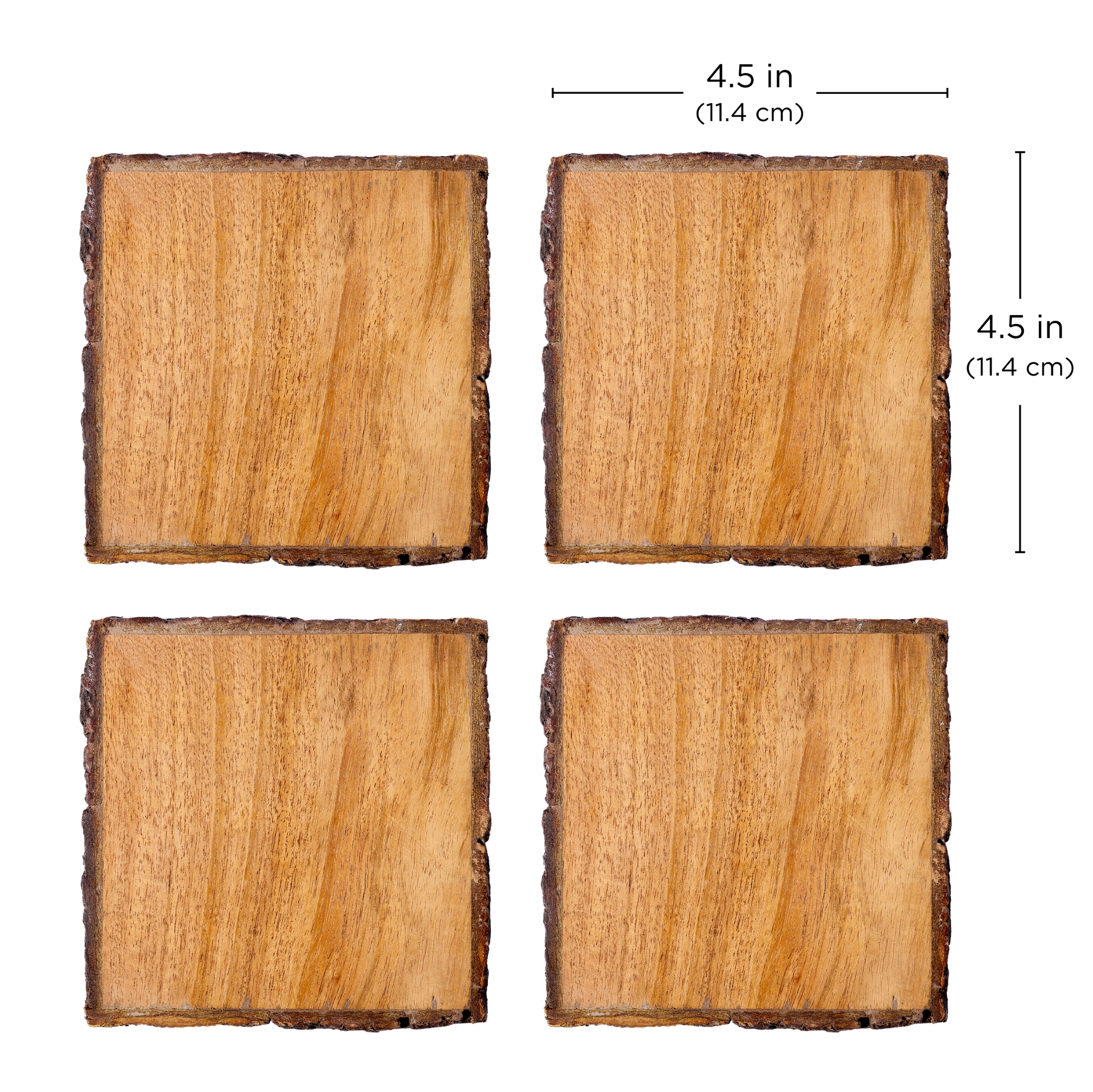 Kamenstein 4 Piece Square Acacia Bark Coaster Set