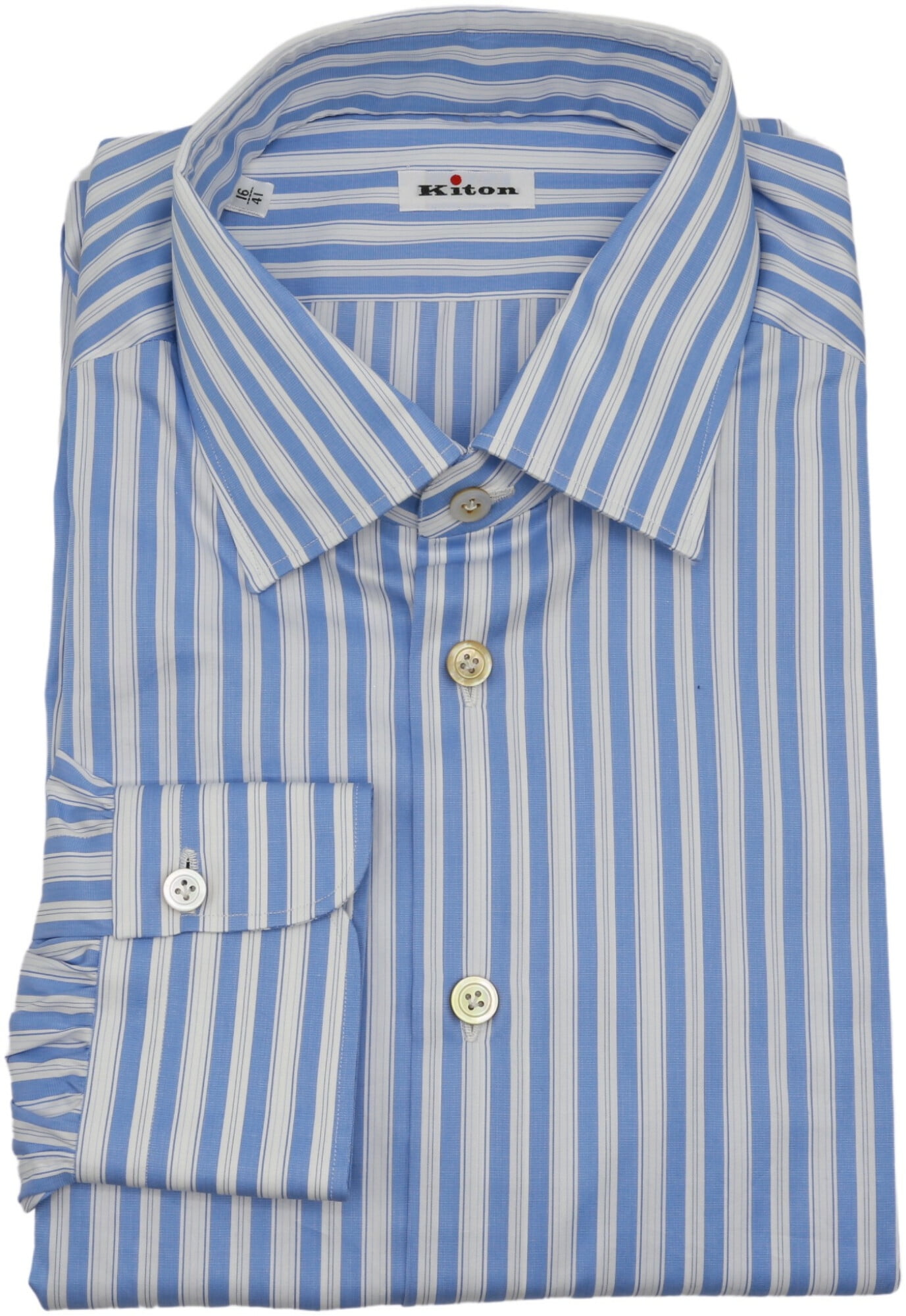KITON Mens Handmade White Blue Navy Stripe Slim Dress Shirt Size 16.5 NEW $600
