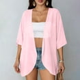 thumbnail image 5 of GERsome Womens Cardigans Summer Beach Cover Up Swimwear Short Sleeve Chiffon Kimono Loose Casual Tops,Pink,Size 2XL, 5 of 8