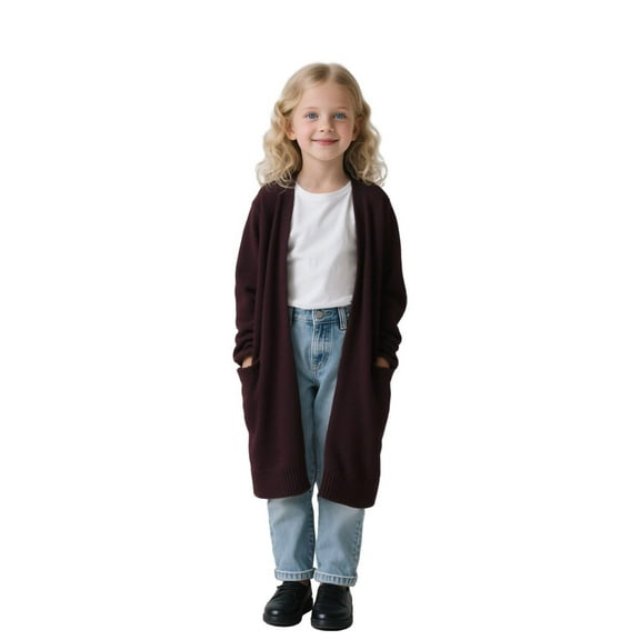 SUYOLL Children Girls Long Sleeve Cardigan Coat Casual Knitted Sweater with Pockets Elegant Stylish Tops
