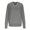 thumbnail image 5 of UVEASISHA Womens V Neck Sweaters Color Block Long Sleeve Knitting Cotton Tops Lightweight Pullover Sweaters Fall Fashion Outfits Gray S, 5 of 8