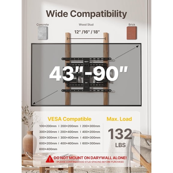 Ultra Slim TV Wall Mount for 43-90 Inch TVs