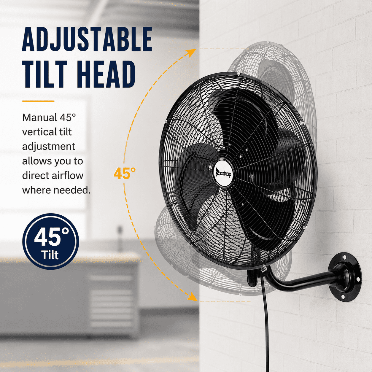 Alvantor 18-Inch Wall Mount Fan, 3-Speed Oscillating Fan, 4592 CFM, 110V, Black
