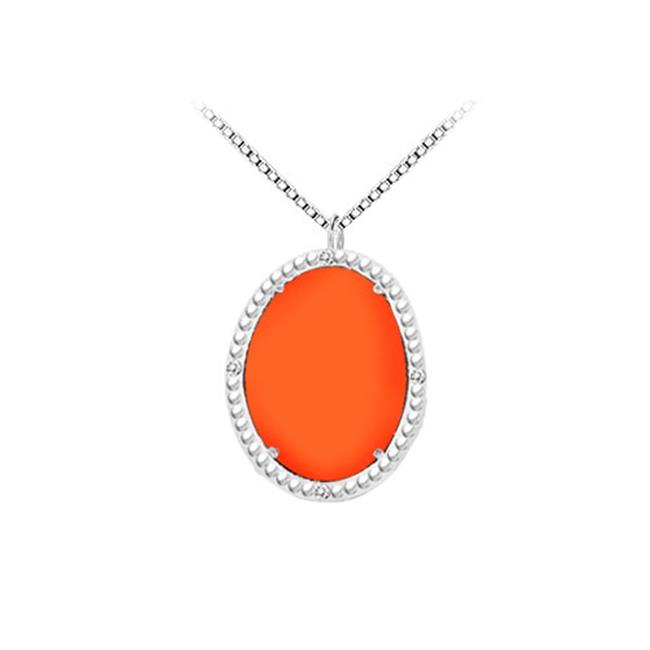 Fine Jewelry Vault UBPDBK70344AGCZCOR Sterling Silver Orange Chalcedony and Cubic Zirconia Pendant 15.08 CT TGW by Fine Jewelry Vault