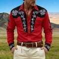 thumbnail image 2 of Mens Shirts Western Cowboys Printed Long Sleeve Button Lapel Top Casual Carnival Theme Classic Comfortable Shirt for Men Red M, 2 of 5