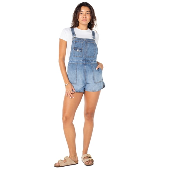 Celebrity Pink Women's Drapey Denim Dolphin Hem Shortalls, Sizes XS-XXXL