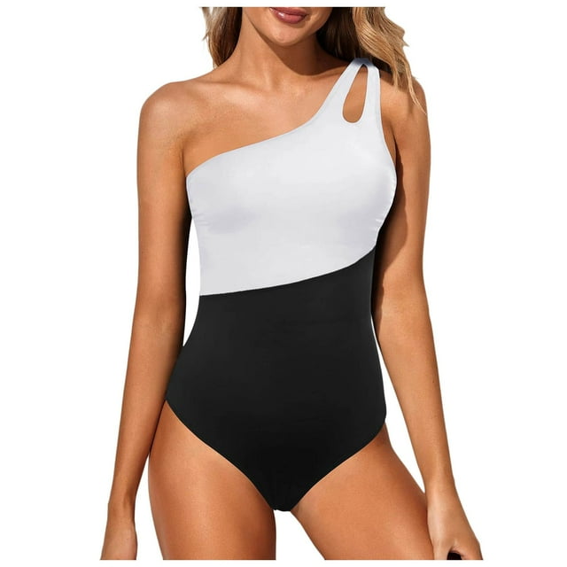 MKLEKYY Trajes De Baños Women'S 1 Piece Swimsuit Women'S Slanted Shoulder Hollow 1 Piece Swimsuit 2019