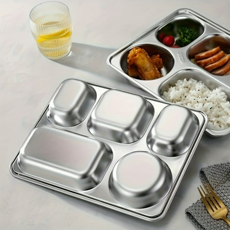 

SHZHPQFJY Sturdy 1pc Stainless Steel Divided Dinner Plate for Household and Restaurant Use - Ideal for Food Sorting and Fast Food Service - Perfect for Restaurant School Canteen Supplies