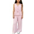 thumbnail image 1 of Ashirexll Tenues d'Été pour Filles, Chemise Décontractée Sans Manches à Col en V et Taille Cintrée avec Jeans, Ensemble de Mode 2 Pcs, 1 of 7