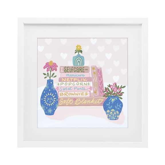 Stupell Industries Eclectic Cozy Boho Self Care Books White Framed Print Under Glass, 13 x 13, by Connie Summers