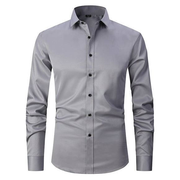 Meichang Meichang Men's Dress Shirts Solid Long Sleeve Stretch Wrinkle-Free Formal Shirt Business Casual Button Down Shirts Slim Fit Tee Shirt 2024 Clearance Deals