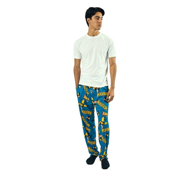 X-Men Wolverine All-Over Print Men's Blue Sleep Pajama Pants-Medium