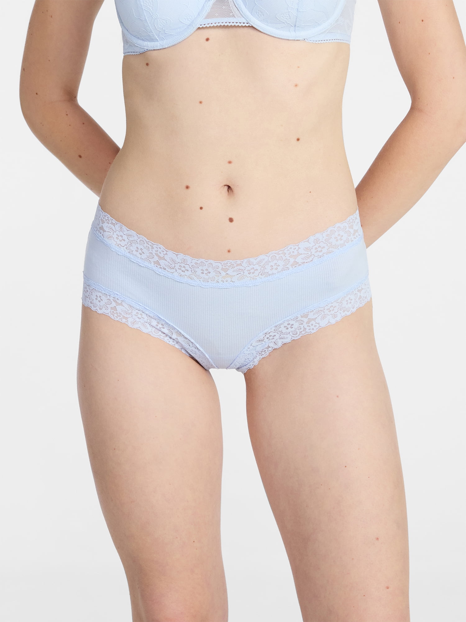 No Boundaries Lace Trim Cotton Rib Cheeky Panties, 3-Pack, Women's XS-XXXL