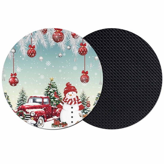 Teal Christmas Coasters Set of 2, Absorbent Coasters for Drinks, Xmas Snowman Truck Tree Balls Coaster for Desk Coffee Table Protection, Home Decor House Warming Gifts 4"