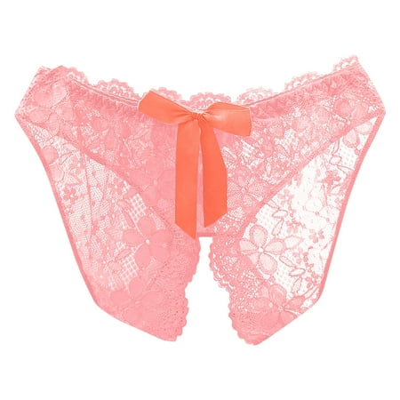 XFLWAM Women Sheer Lace Panties Open Sexy Panties G-string Underwear Tangas Soft Thongs Lingerie Orange M