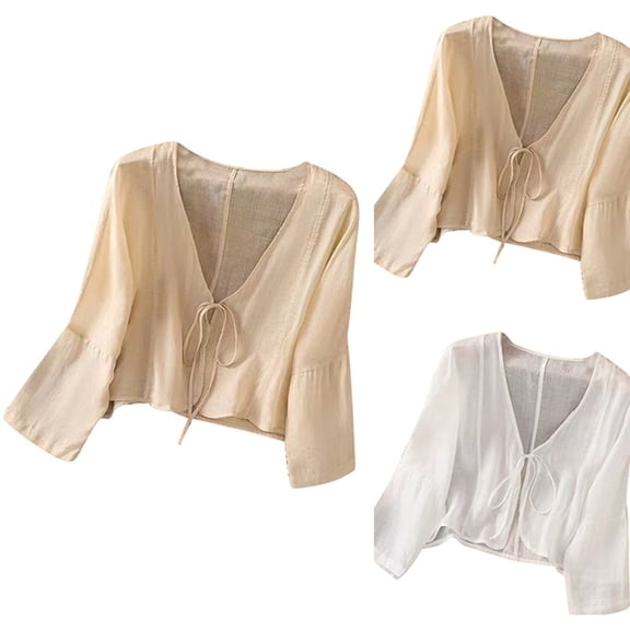 SXCXLSA Women's Summer Cotton Linen Blouse Casual Short Sleeve Loose Fit Tie Front Top Solid Color Breathable Shirt Trendy Ladies Boho Stylish Relaxed Daily Pullover Simple Wear