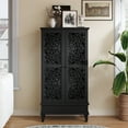 thumbnail image 3 of Atumcto 55" Tall Storage Cabinet with 2 Doors & Drawer, Vintage Carved Wood Accent Cabinet with Solid Wood Legs, Stylish Storage Solution for Living Room, Entryway, Dining Room, Black, 3 of 17