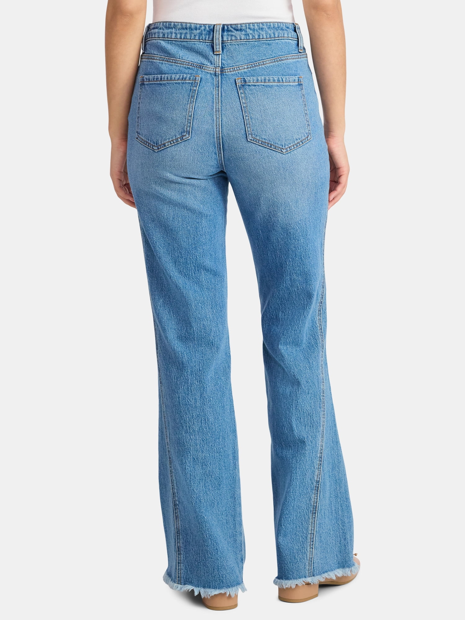 Time and Tru Women's High Rise Flare Jeans With Side Seam Details, 32" Inseam, Sizes 0-20