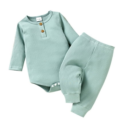 

Solid Long Boys Girls Baby Top+Pants Ruffles Sleeve Two-Pieces Romper Stripe Outfits Boys Outfits&Set For 0-3 Months