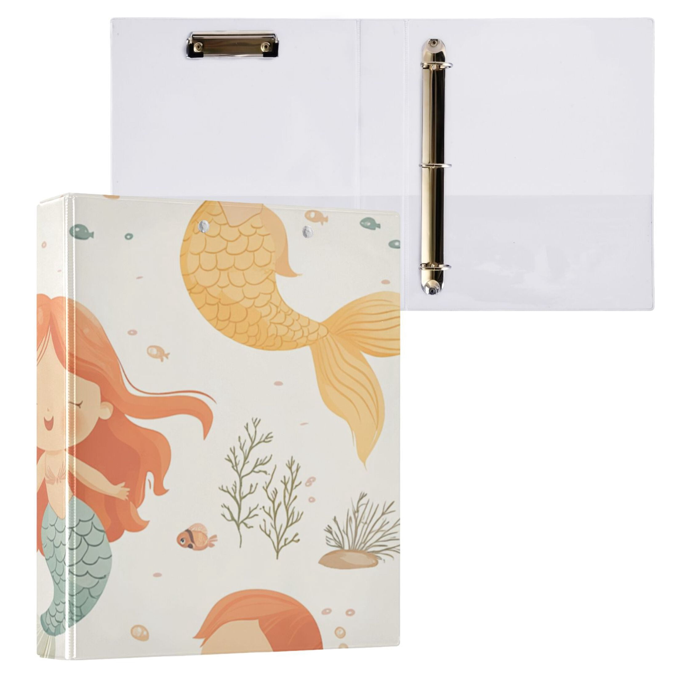 Cute Cartoon Mermaids 3 Ring Binders 1.5 inch Hardcover File Folders with Interior Pockets A4 Size Organizer for School Office Hospital