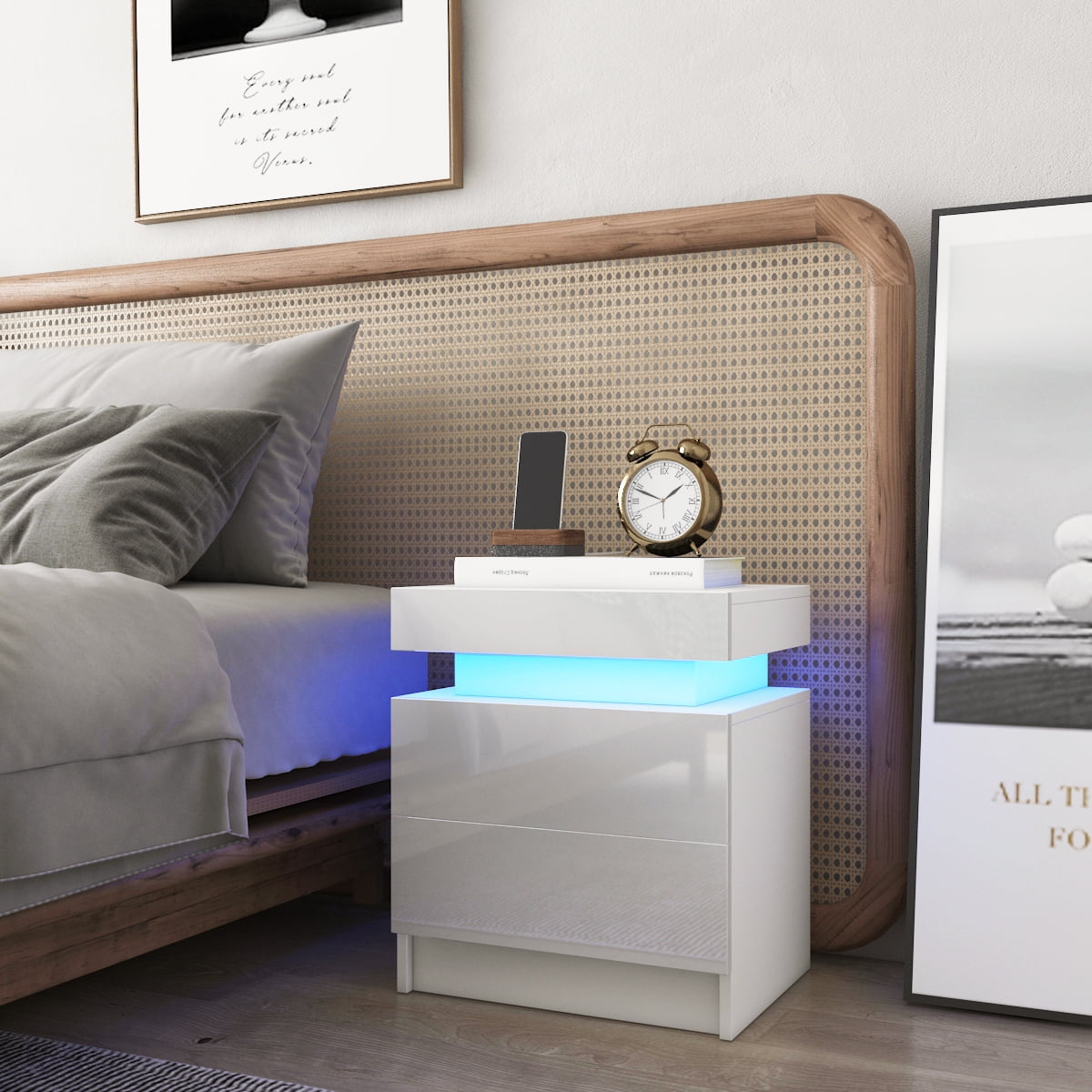Details about   LaBella Bedside Tables 2/3 Drawers RGB LED Bedroom Cabinet Nightstand Gloss 