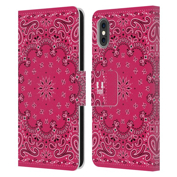 Head Case Designs Classic Paisley Bandana Classic Pink Leather Book Wallet Case Cover Compatible with Apple iPhone X / iPhone XS