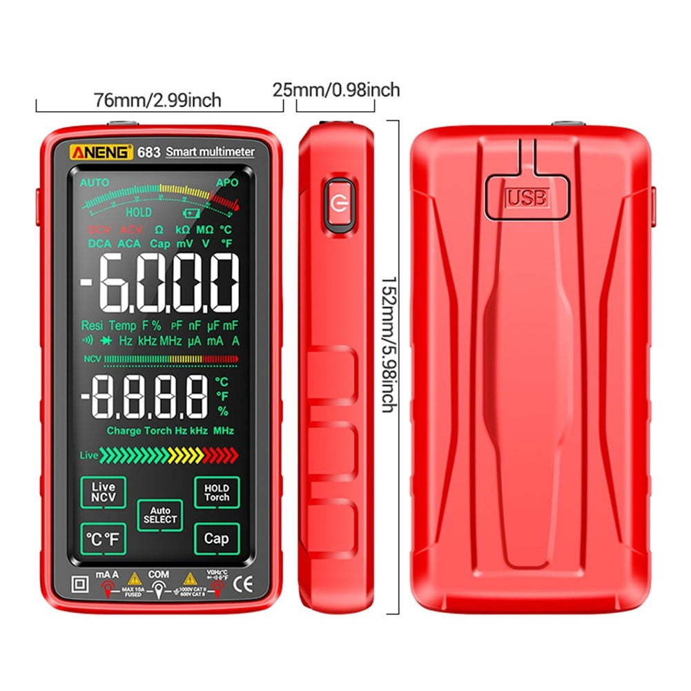683 FullScreen Digital Multimeter TouchScreen Multimeter USB Li-battery Charging