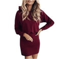 thumbnail image 1 of Moda mujer otoño Navidad cuello redondo sólido suelto con capucha cómodo vestido de manga larga Fridja  nbo2346, 1 of 1